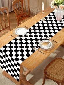 1pc Racing Theme Table Runner, Black And White Racing Pattern Tablecloth, Baby Shower Tablecloth, Racing Theme Birthday Party Decoration, Gender Reveal Party Table Decor, Racing Theme Party Supplies, Racing Game Table Decor, Baby Full Moon Party Decoration, Newborn Welcome Party Tablecloth, Racing Room Decor, Home Decor, Outdoor Decor Disposable Tablecloth, 1st Birthday Gift - Racing Car Black and White Checkered - View 9