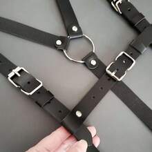 Gothic Men's Body Harness Suspenders, Strappy Leather Harness With O-Ring & Buckles, Adjustable Fit For Cosplay - 黑色 - 查看 4