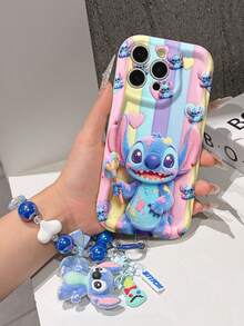 Disney Has Authorized, Phone Case - Chain Set, The Stitch Lilo & Stitch 3D Phone Case Plus A Silicone 3D Stitch Bracelet With Metallic Ring Removable Bracelet, Stitch And Angel Pattern, Compatible With Iphone17/16/15/14/13/12/11/XS/XR/X Plus Pro Max, A Stylish Cartoon Phone Case, The Perfect Gift Choice, Phone Protection, Durable Phone Cover, Great Gift For Friends And Family. - 白色 - 查看 4
