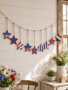 10 Stück Dekorationen für den Unabhängigkeitstag, patriotisch gestaltete Sterngirlanden, Pentagramm-Dekorationen, amerikanische Flagge Windkamin-Dekorationen, 4. Juli, Memorial Day, amerikanische Flagge, Stern-Hängdekorationen, patriotisches Thema, rote und blaue Farben, geeignet für Kamin, Wand, Tür, Fenster, Veranda, Eingangsbereich, Schlafzimmer, Küche, Esszimmer, Partydekoration, Unabhängigkeitstag Wanddekorationen - Stil 2 - Übersicht 4