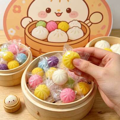 NeeDoh Bánh bao mô phỏng 1:1, kết cấu nhăn thực tế và hình dáng mềm mại đầy đặn, thiết kế macaron đa màu, làm từ chất liệu mềm thân thiện với da có khả năng đàn hồi chậm, kích thước mini nhỏ gọn và dễ mang theo