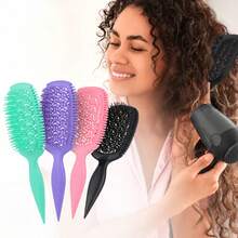 Curly Hair Styling Brush, Pink Green Purple Black, Cute Plastic Detangling Comb With Side Teeth, Dense Flexible Pins, Pointed Tail Handle & Hollow Airflow Back, Anti-Static Brush For Curly Wavy Thick Hair, Wigs, Women Daily Travel Home - Multicolor - View 1