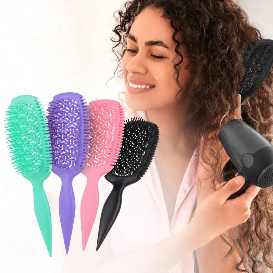 Curly Hair Styling Brush, Pink Green Purple Black, Cute Plastic Detangling Comb With Side Teeth, Dense Flexible Pins, Pointed Tail Handle & Hollow Airflow Back, Anti-Static Brush For Curly Wavy Thick Hair, Wigs, Women Daily Travel Home - Multicolor - View 1