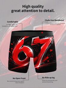1 Peça Cueca Boxer com Estampa de Coração Vermelho "67", Estilo Graffiti de Amor, Roupa Íntima Masculina, Presente de Aniversário, Presente do Dia dos Namorados, Presente de Aniversário, Presente de Casamento, Presente para Melhor Amigo, Presente para Namorado, Presente para Marido, Presente para Ele - Preto - Visão 5