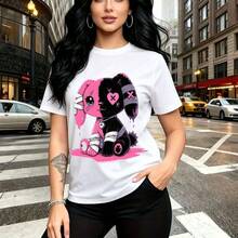Camiseta de mujer con estampado de ositos tiernos abrazándose en tonos rosa y morado - camiseta casual de manga corta con ajuste cómodo y diseño divertido, estilo urbano para el día a día - ideal para fiestas temáticas, salidas casuales con amigas y - Blanco - Ver 9