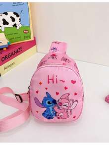 Official Stitch And Angel Crossbody Bag - Compact Multi-Pocket Chest Bag For Storing Essentials - "Lilo & Stitch" Pink Pattern Shoulder Bag - Lightweight Travel/Commute Bag Suitable For Theme Parks And Outdoor Activities - Fashionable Stitch Print - Multicolor - View 9