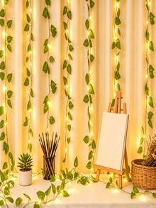 1pc LED Green Leaf String Lights, Artificial Ivy Fairy Lights, Green Leaf Design, Battery Operated, Suitable For Indoor/Outdoor Wall Decoration, Party, Christmas And Holiday Atmosphere Creation, Holiday Lighting, Holiday Decoration, Atmosphere Lighting, Durable Hanging Lights, Home Decor, Party Arrangement, Warm Atmosphere Accent - Green Ivy String Lights - View 9