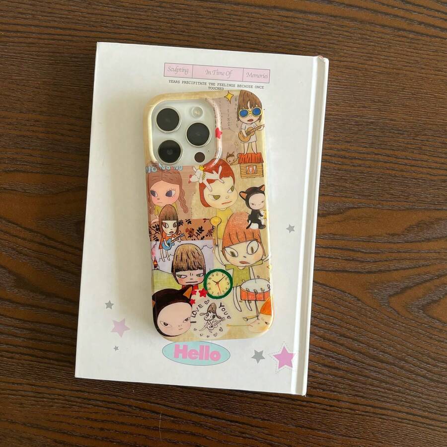 1 funda de teléfono de moda no incluye cordón ni soporte. Funda de teléfono con ilustraciones de relojes y retratos de estilo anime, a prueba de golpes, vintage y de nicho, compatible con 17 Pro/17/16 Pro/15 Pro/14 Pro/13 Pro/13/12 Pro/12. Regalo de primavera o cumpleaños. - Marrón - Ver 1