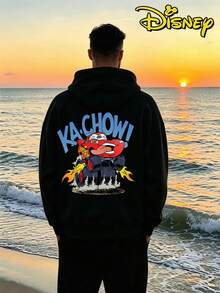 Couples Disney Cars Lightning McQueen Print Hooded Sweater, Casual Street Style Sweatshirt, Single Piece 1pcs - 男士黑色 - 查看 2