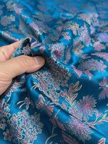 HHMC 1pc High-Quality Jacquard Fabric, Blue Color With Exquisite Floral Pattern And Satin Finish, Suitable For Sewing, Home Decor, Party Decoration, And DIY Crafts - Jacquard Fabric - View 6