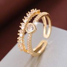 1pc Minimalist Geometric Heart Open Adjustable Design Cubic Zirconia Inlaid Women's Ring - Multicolor - View 13
