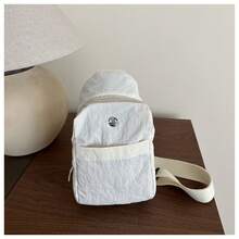 Bolso de cuero genuino para mujer, elegante bolso de mano y de hombro para oficina, citas y fiestas. Nuevo bolso de nailon de color sólido estilo japonés, moderno y elegante para estudiantes, ideal para clases, de gran capacidad, ligero, adecuado para ir al trabajo, bolso de tela de un solo hombro y bandolera. - Blanco - Ver 2