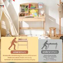 Children's Table, Children's Desk In Solid Wood, Height Adjustable, Natural Color, With Drawer, Storage Space And Hooks, Certified To Comply With Safety Standards, For Children From 6 Years Old. - 自然色 - 查看 11