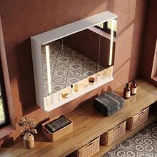 HaluPeit Mobiletto con specchio a tre ante, largo 90,8 cm: specchio su tre lati + illuminazione LED intelligente + vano contenitore. Design minimalista, ideale per bagno e camera da letto. - Bianco - Visualizzare 1