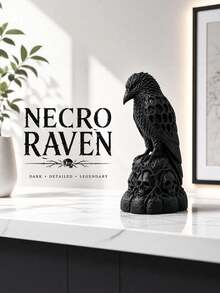 1 buah Grim Reaper Raven - Versi Bertengger di Kerangka, Gagak Hitam Sangat Detail Bertengger di Kerangka, Dipasang di Alas, Ideal untuk Dekorasi Meja/Rak, Dekorasi Halloween, Pajangan Gotik dan Hadiah, Koleksi yang Wajib Dimiliki - A - View 4