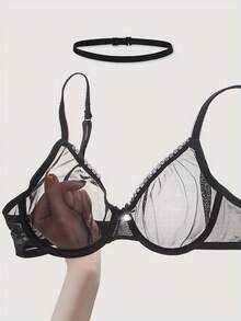 Women's Sexy Sheer Underwire Shaping Bra - Black - View 2