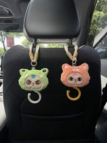 1pc Cute Cartoon Character Head Decor Car Seat Back Hook, Multifunctional Invisible Hanger For Car Seat Back, Car Interior Storage Hook, Car Decor & Storage Accessory - A - View 11