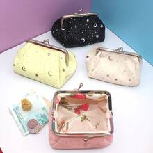 1PC Star Moon Pattern Daily Coin & Banknote Storage Bag, Mini PU Floral Print Snap Button Purse, Small Wallet For Bank Card ID Card And Tiny Items - Multicolor - View 6