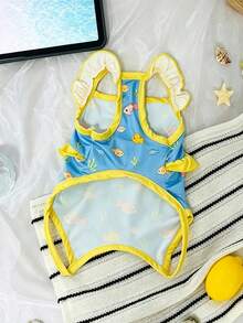 1 Stück Haustier-Badeanzug, blau & gelbes Fischmuster, atmungsaktiv, schnelltrocknend, Hundebadeanzug, Rüschen ärmellos Sommer-Strandset, süßer Haustier-Badeanzug, geeignet für kleine und mittlere Hunde und Katzen, ideal zum Schwimmen, Poolpartys und Urlaubsfotos - Babyblau - Übersicht 6