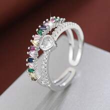 1pc Minimalist Geometric Heart Open Adjustable Design Cubic Zirconia Inlaid Women's Ring - Multicolor - View 2