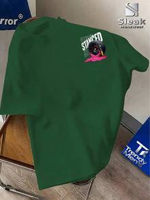 STANCED Men's Low Profile Car Modification T-Shirt - Graffiti Print With Racing Wheel Hub And Shock Absorber Design, Pink Liquid Splatter Design, Suitable For Car Enthusiasts, Streetwear, Daily Commuting, Machine Washable Summer T-Shirt - Green - View 2