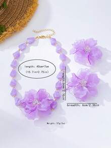 3 Stück/Set Boho-Stil Blumen Anhänger Perlen Halskette & Ohrringe Set, geeignet für Damen Alltag & Sommerurlaub - Violett - Übersicht 4