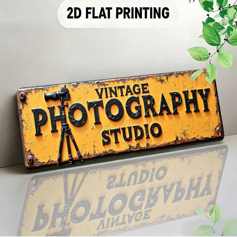 2D Flat, 2D Flat Design Vintage Sign, European Style Decorative Item, Photography Studio Theme, With Textured Distressed Details, Suitable For Art Studio, Shop, Living Room And Creative Workspace, 2D Flat (Random Style) - A - View 1