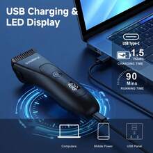 Hatteker 1 pieza Afeitadora eléctrica para hombres, cortadora de cabello multifuncional con pantalla LED, depiladora recargable por USB para uso doméstico y zona íntima - Ver 5