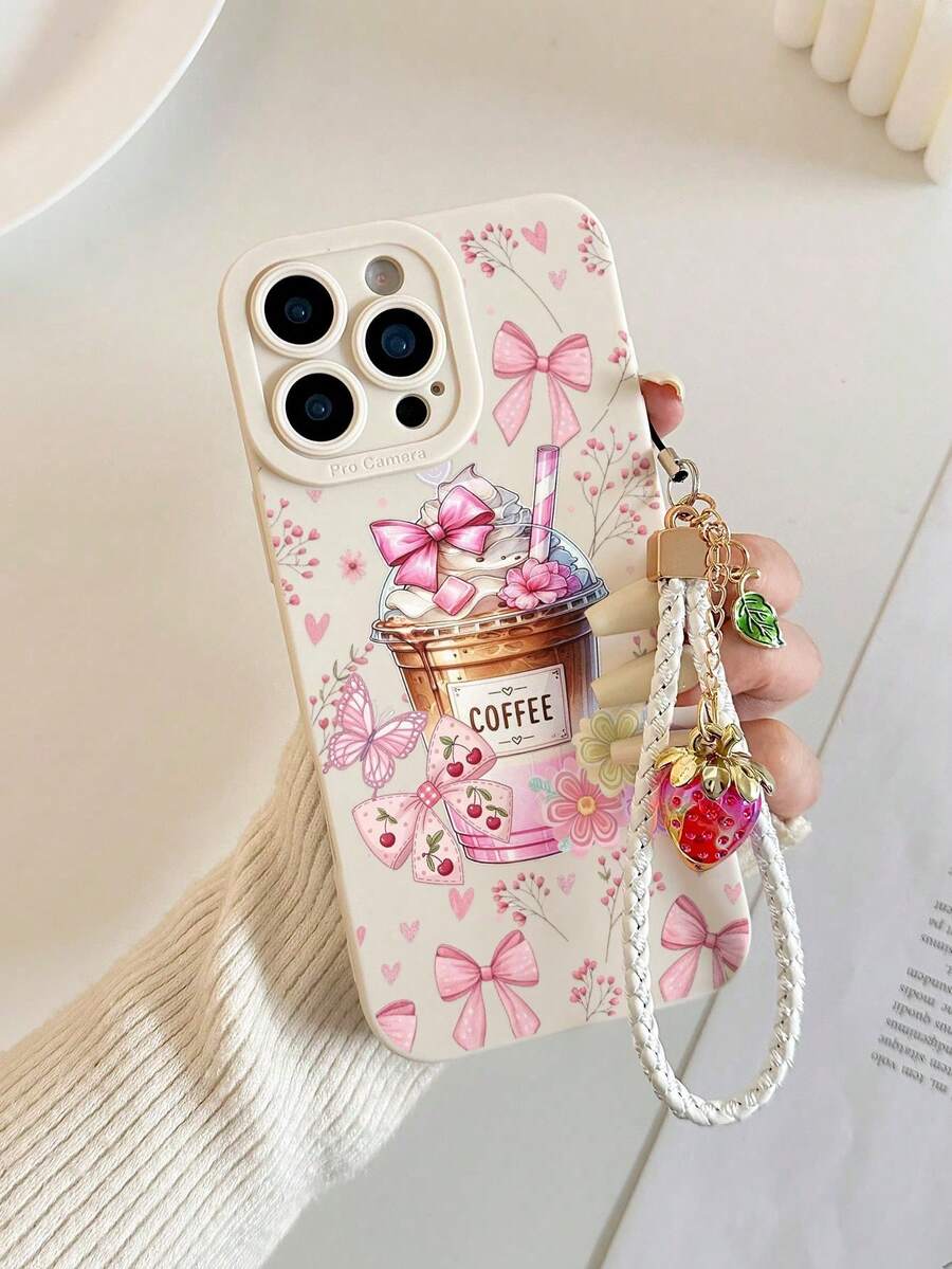 1 Piece Fashion Phone Case. Does Not Include Lanyard Or Stand. Chicaos Minimalist Pink Bow Coffee Pattern Fashion Shockproof Milk Tea Painted Perforated Phone Case Compatible With 17/17Pro/17ProfessionalMax/16/11/16Pro/16Plus/16ProfessionalMax/16E/15ProfessionalMax/13/14/12/XS/XR/7G/8P. Compatible With S25/S25Plus/S25Ultra/A16/A36/A26/A56/A50/A12/A32, Gift For Women, International Version, Not The National Version, Birthday Gift - 多色 2 - 查看 1