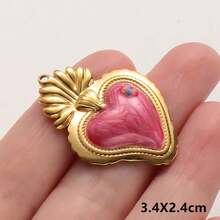 2pcs Rose Red Pearlescent Light Pink Oil Drip Sacred Heart Pendant Jewelry Making Charms 304 Stainless Steel Heart Pendant Sun Chain Flame Heart Pendant Suitable For Necklace Bracelet Earrings Bag Chain Decoration Personalized Vintage Fashion Accessories Enamel Sacred Heart Pendant Handmade DIY Gift Men Women Accessories Jewelry Supplies - Love Heart - View 36