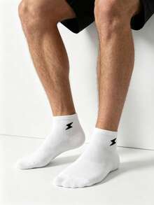 5/15 Pairs Unisex Black, White, Gray Solid Color Geometric Pattern Jacquard Casual Ankle Socks, Suitable For Commuting And Sports, All Seasons - Multicolor - View 4