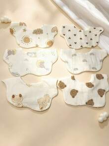 7/6/2pcs Set Newborn Cotton Bibs, Adjustable & Stretchable Cotton Bibs - Multicolor - View 4