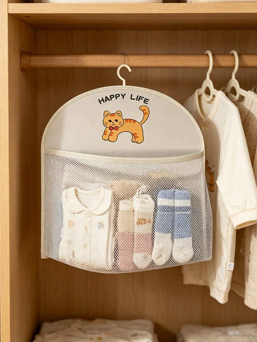 1 pieza Bolsa de almacenamiento colgante de malla de una sola capa para pañales de bebé, calcetines y toallas, con diseño de gancho incorporado, soluciones de almacenamiento para la guardería