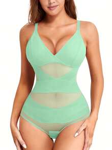 Body moldeador de cuerpo completo para mujer, con cuello en V, compresión, control de abdomen y levantamiento de glúteos, a la moda - Azul - Ver 8