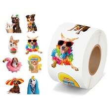 500PCS/Roll Stickers 3.8cm/1.5inch Summer Beach Dog Pineapple Dog Sunglasses Dog Swim Ring Hat Pattern Planner Luggage Notebook Water Cup Decoration Stickers Handmade Self-Adhesive Labels Gift Decoration Stationery Stickers Back To School Stickers, Office Stickers, School Supplies, Office Labels - Cartoon - View 5
