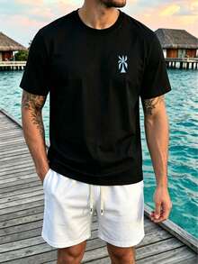 JINYA Herren Sommer Casual Tropischer Resort Stil Straßen Casual Abstrakt Geometrisches Symbol T-Shirt & Gerade Passende Strand Set, geeignet für Zuhause, Büro, Outdoor, Stadt, Regular, Straße, Lässig, Jugend, Campus, Retro, Vielseitig, Elegant, Personalisiert, Sport - Verschiedenfarbig - Übersicht 2