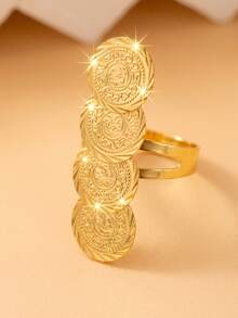 1pc Fashionable Personalized Coin Ring, Suitable For Women's Party Wear, Holiday Gift - Gold - View 12