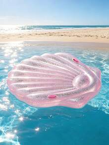 1pc Pink Sequin Material Adult Inflatable Faux Pearl Oyster Shell With Handle Beach Float Sofa Mattress, Pool Inflatable, Beach Essential, Pool Float, Summer Beach Pool Supplies - Multiple Styles - View 11