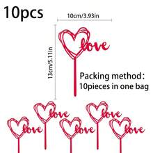 10pcs Small Acrylic Cake Toppers, Heart-Shaped Baking Decoration Cards, Acrylic Cake Flags, Dessert Table Decor Props - Multicolor - View 2