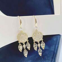 1 Pair Elegant Fashion Faux Cat Eye Stone Earrings, Inlaid With Rhinestones, Dreamcatcher Tassel Design, Suitable For Women, Suitable For Daily Wear, Parties And Travel - Photo Color - View 4