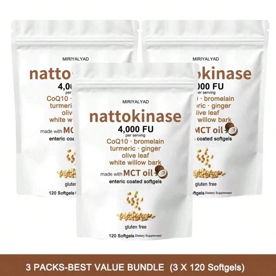 Miriyalyad Nattokinase 4000 FU Softgels With CoQ10, Bromelain, Turmeric & Ginger, 120 Count Dietary Supplement - 3PCS - 查看 1