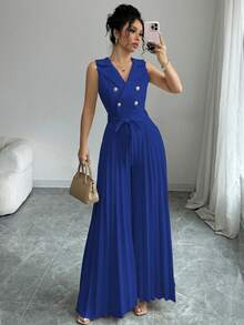 Mono elegante de mujer de diseño cruzado con pliegues en color albaricoque, para primavera/otoño - azul real - Ver 1