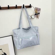 Bolso de cuero genuino de lujo, clásico y elegante, adecuado para uso diario y ceremonias. Nuevo bolso de hombro informal de gran capacidad para mujer, estilo coreano 2026, con colgante de lona en forma de estrella y pedrería. - Amarillo - Ver 9