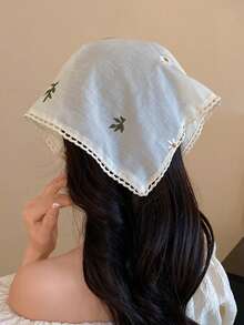 3pcs French Country Style Daisy Embroidered Headband, Hair Tie And Square Scarf Set, Lace Trim Triangle Scarf, Summer Bohemian Style Hair Accessories, Versatile For Daily And Vacation Use Beach Bandanas Vacay Scarf - Multicolor - View 5