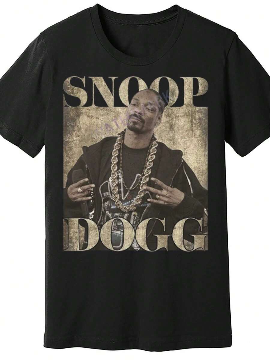 Herren-T-Shirt im Retro-Stil der 90er Jahre – 180 g schwerer Stoff, lockere Passform, kurze Ärmel, mit einem ikonischen Hip-Hop-Künstler-Design und thematischem Aufdruck, perfekt für Freizeitkleidung und Retro-Hip-Hop-Fans (Schwarz). - Schwarz - Übersicht 1