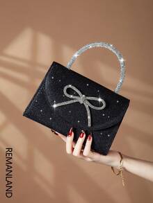 REMANLAND Shiny Evening Clutch, Elegant Fashion Envelope Bag, Rhinestone Decorated Handbag, Party & Wedding Bridal Purse - Black - View 2