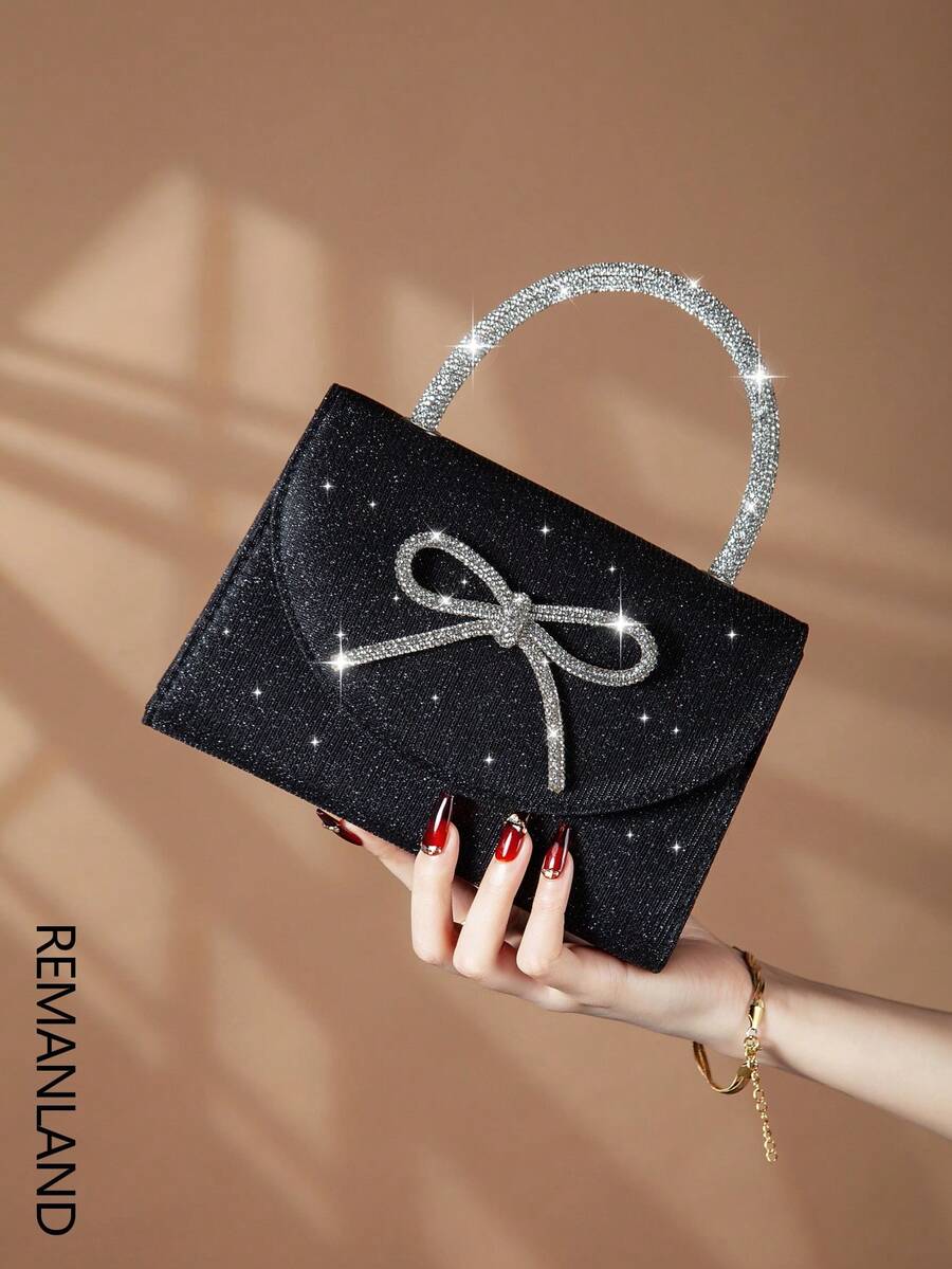 REMANLAND Shiny Evening Clutch, Elegant Fashion Envelope Bag, Rhinestone Decorated Handbag, Party & Wedding Bridal Purse