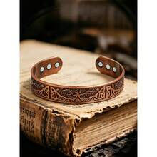 1pc Retro Bronze Statement Bracelet For Men,Adjustable Size Design,Classic Vintage Style,Daily Jewelry,Perfect Birthday & Anniversary Gift For Parents (No Box) - Bronze - View 7