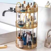 360° Rotating Makeup Organizer, Vanity/Bathroom Countertop Rotating Perfume Storage Box, Large Capacity Cosmetics And Skincare Organizer - Champagne - View 17