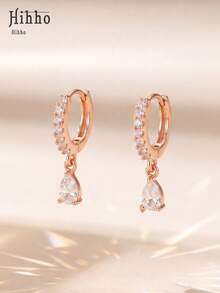 Hihho Cubic Zirconia Decor Drop Earrings - Rose Gold - View 7